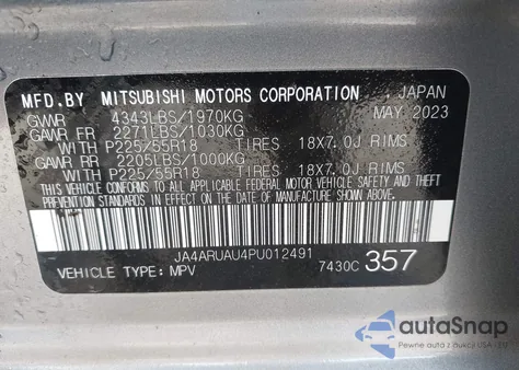 2023 Mitsubishi Outlander Sport 2.0 Es Awc z USA, uszkodzony, nr VIN JA4ARUAU4PU012491